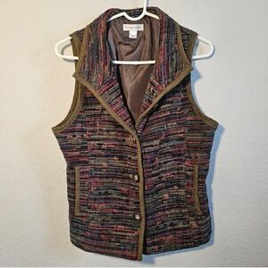 Vintage Chris Banks Multi Color Tapestry Vest Faux Suede Trim Eclectic Grandpa L